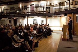 people listening to talk in the gentile gallery